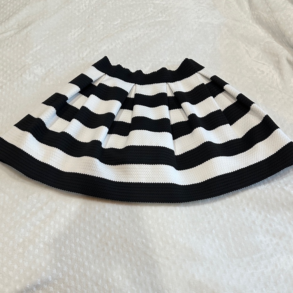 Express Black and White Striped Bandage Mini Skater Skirt